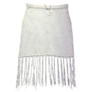 FCT With Love Crochet Fringe Cover-Up Skirt‎ Beach Pool White 1X Boho Summer